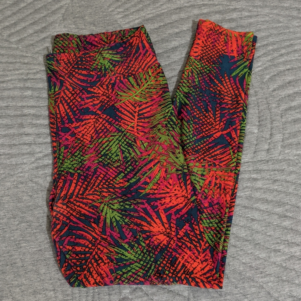 Lularoe TC Leggings Bright Palm Leaves Tropical